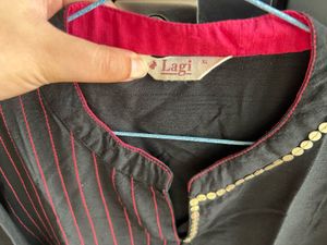 Black Kurta with Red Trim