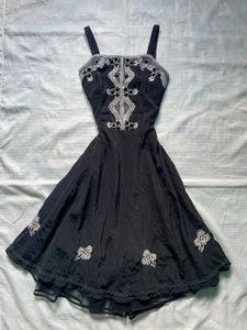 Black Embroidered Spaghetti Strap Dress