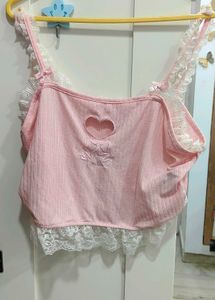 Pink Lace Trim Heart Cami Top