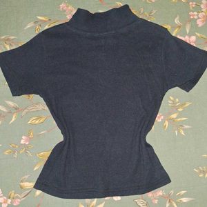 Navy Zip Neck Top