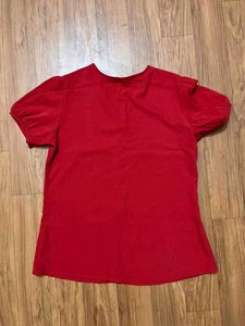 Red Button-Up Short Sleeve Top