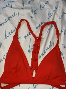 Red Lace-Up Bikini Top