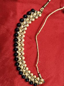 Elegant Black & Pearl Beaded Necklace with 2 pair