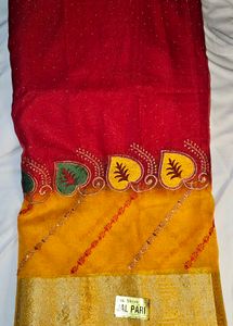 Elegant YELLOW AND RED (combine)Embroidered Saree