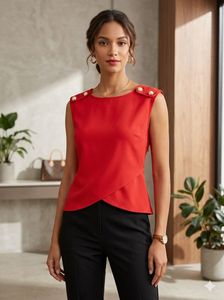 Red Sleeveless Button Detail Top