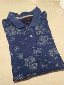 Blue Tropical Print Polo Shirt