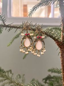 Elegant Pink Stone Dangle Earrings