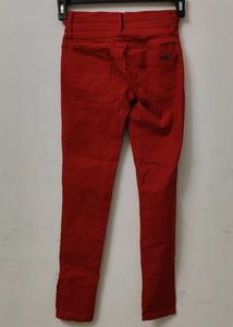 Red High-Waisted Button-Up Pants