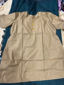 Elegant Taupe Kurta with Gold Buttons