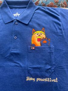Funny Cat Graphic- Men’s Royal Blue Polo T-Shirt