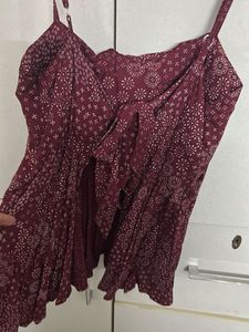 Maroon Floral Spaghetti Strap Top