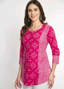 Pink &amp; White Cotton Kurti
