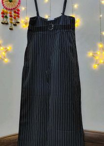 Pinstripe Wide-Leg Pants with Suspenders