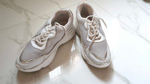 Chunky Silver White Sneakers Shoes Women