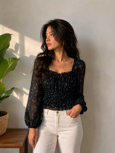 Sheer Floral Smocked Top