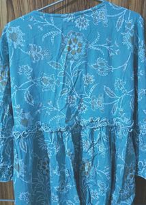 Blue Floral Print Cotton Top