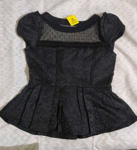 Elegant Black Heart Jacquard Peplum Top