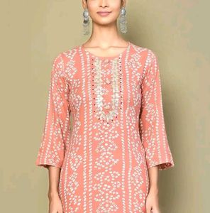 Peach Bandhani Print Kurta