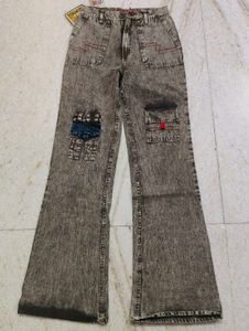 Vintage Y2K Grey Acid Wash Flared Jeans