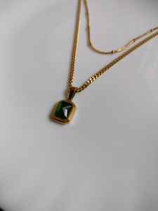 Green Stone Double Chain Necklace ✨