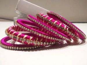 Rani Pink Silk Thread Bangles Bracelets Set 2.6" New