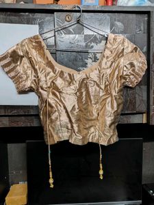 Golden Designer Saree Blouse with Embroidered Slee