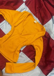 yellow full Sleeve fitted Henley Top
