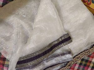 Elegant Cream duppata with purple Border