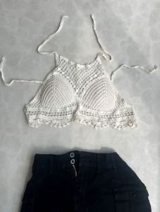 Boho White Crochet Halter Top