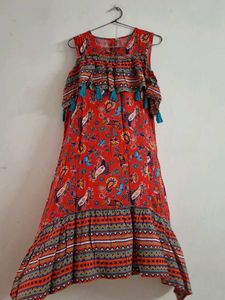 Boho Style Tassel Cold Shoulder Maxi Dress