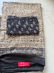Unused Beige &amp; Black Saree