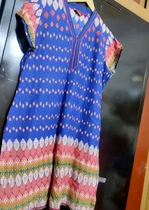 Blue Printed Cotton Kurti For Girl & Woman 42 Bust