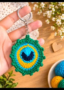 Handmade Crochet Peacock Feather Keychain