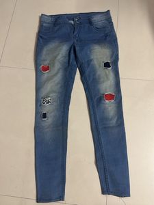 Blue Patched Skinny Jeans