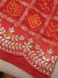 Elegant Red Bandhani Saree
