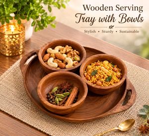 Handcrafted Wooden Serving Bowl Set with Tray