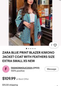🌟🌐ZARA BLUE PRINT BLAZER KIMONO JACKET 🌟🌐