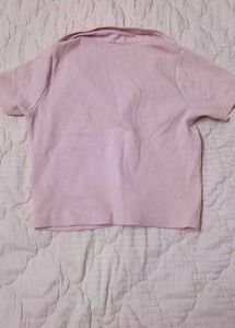 Pink Collared V-Neck Top