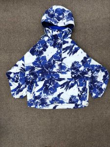 Blue Floral Print Hooded Jacket