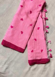 Pink khadi Cotton Saree with Heart Embroidery