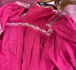 Boho Pink Embroidered Blouse