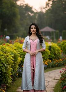Elegant Pink &amp; Gray Anarkali Suit