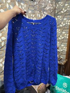 Blue Knit Pullover Sweater