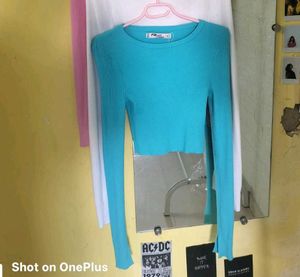 Turquoise Blue Ribbed Crop Top