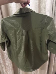 Olive Green Embroidered Button-Up Shirt