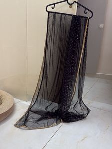 Elegant Black Net Dupatta with Gold Border