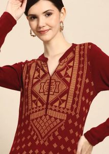 Maroon Kurta with Gold Print