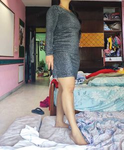 Sparkly Silver Striped Bodycon Dress