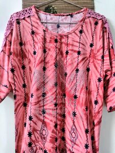 Pink Abstact Tunic Top with Embellishments