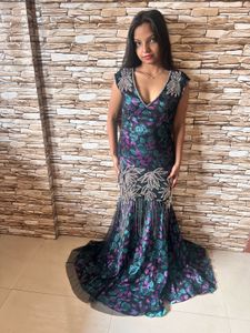 Floral Sequin Evening Gown